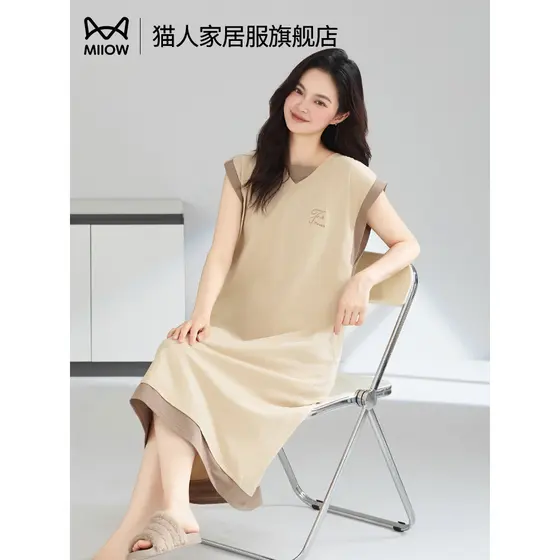 Gato camisola feminina verão puro algodão feminino High-End verão colete estilo literário pijamas feminino 2026 novo est