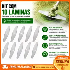Kit 10 Lâminas Facas para Roçadeira Aparador Cortador de Grama Peças de Reposição