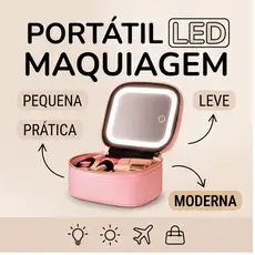 Maleta Organizadora de Cosméticos Bolsa de Maquiagem Profissional com Espelho LED 3 Tons de Luz Ideal para Viagem