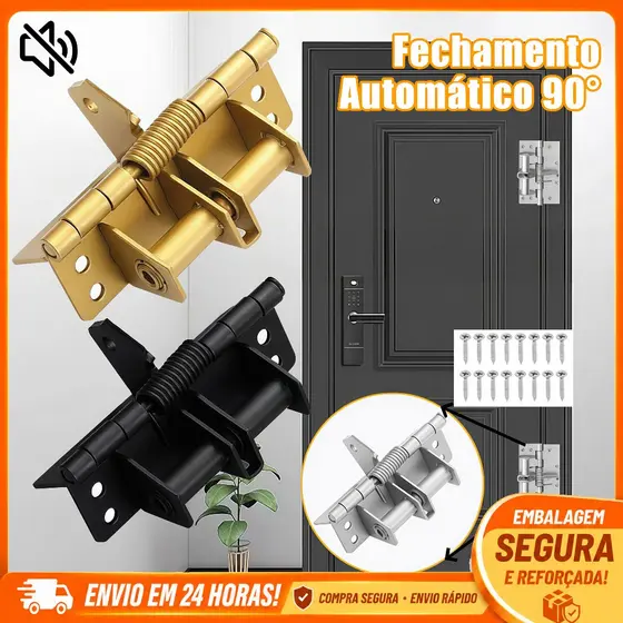 Dobradiça de Fechamento Automático Aço Inoxidável 90° com Mola Ajustável e Redução de Ruído para Móveis