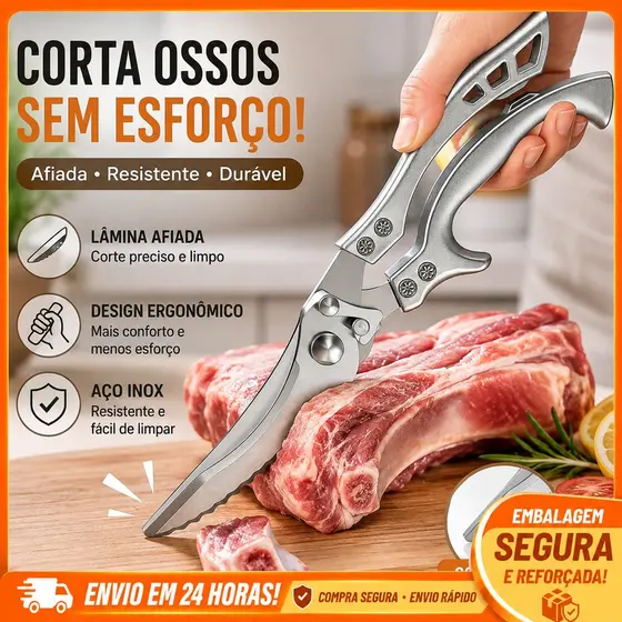 Tesoura de Cozinha Aço Inoxidável Resistente para Cortar Ossos, Frango, Peixe e Diversos Tipos de Carne