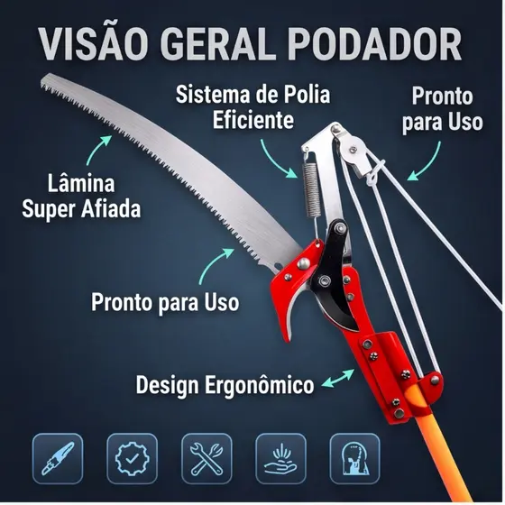 Serrote Podador 2 em 1 para Galhos Altos, Ferramenta de Jardinagem