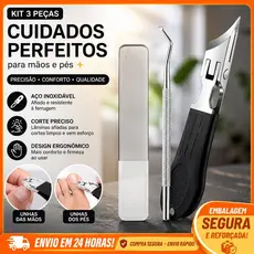 Kit 3 Cortadores de Unhas Inox para Mãos e Pés Bico Longo com Lixa Alicate para Unhas Encravadas
