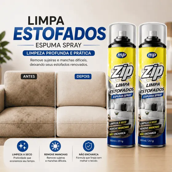 Espuma Spray Zip Clean 300ml Limpa a Seco, Estofado, Banco de Carro Limpeza Profunda