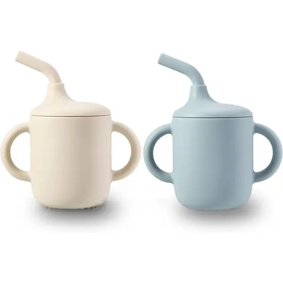 PandaEar Pacote com 2 Copos de Treinamento para Beber 100% Silicone com Alças e Canudo para Bebês e Crianças Pequenas (B