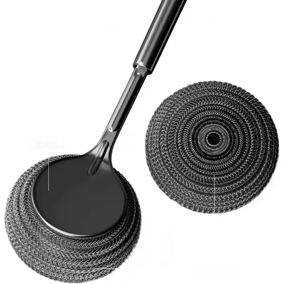 Escova de Limpeza para Panelas com Cabo Longo em Aço Inoxidável e 2 Cabeças Substituíveis, Escova Resistente para Ferro