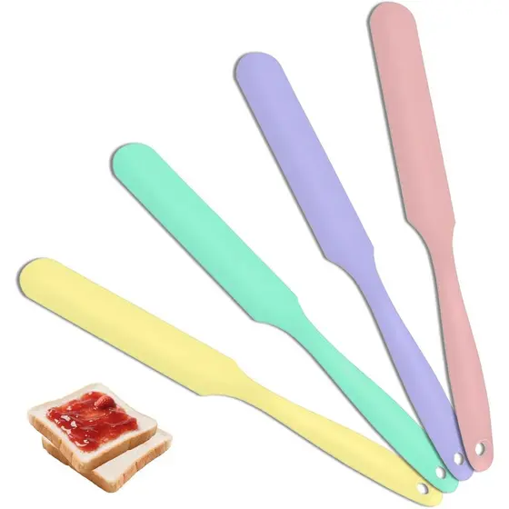 4 Espátulas de Silicone Longas para Potes, Espátulas de Silicone de Grau Alimentício, Espátula Resistente ao Calor para