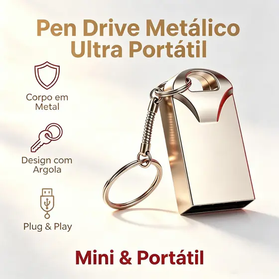 Kit 10 Pendrive Chaveiro Metálico Atacado Revenda | USB 2.0 8/16/32GB Portátil | Memória Flash Escola Trabalho