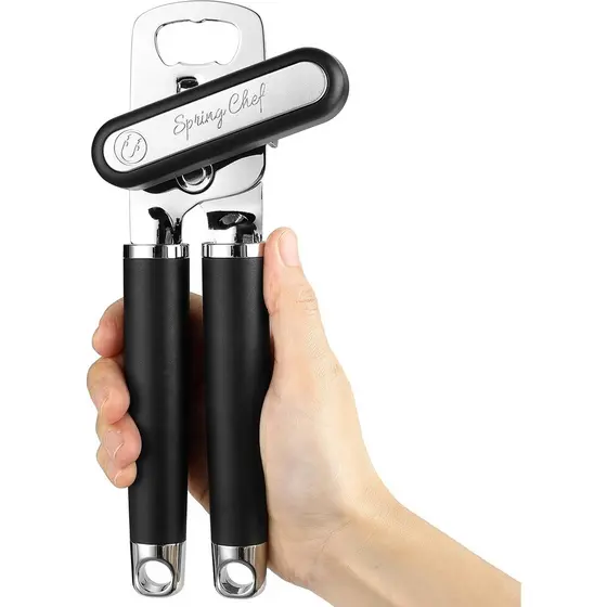 Abridor de Latas Spring Chef em Aço Inoxidável - Manual com Cabos de Empunhadura Macia, Fácil de Girar, Abridor de Latas