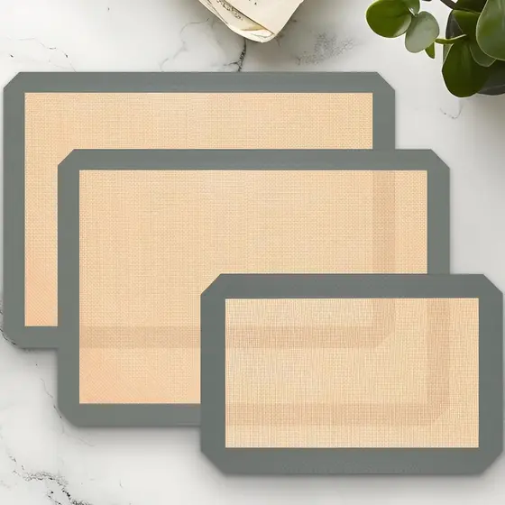 Pacote com 3 Tapetes de Silicone Básicos, Antiaderentes, Seguros para Alimentos, Retangulares, para Biscoitos, Macarons,