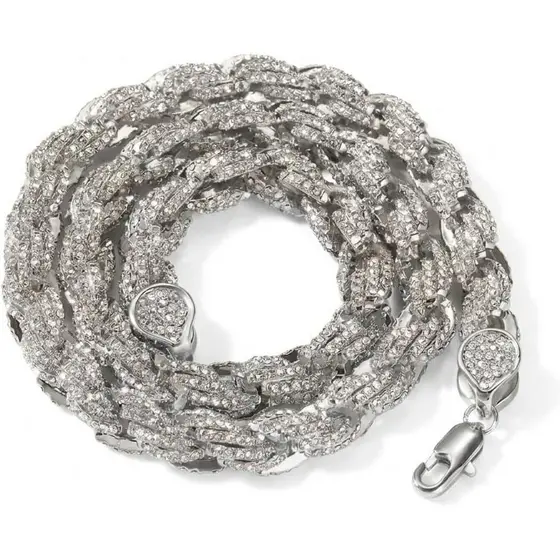 Colar ou Pulseira de Corrente Torcida Cravejada de 9mm, Compatível com Pingentes, Dourado/Prateado/Ouro Rosê, Pulseiras