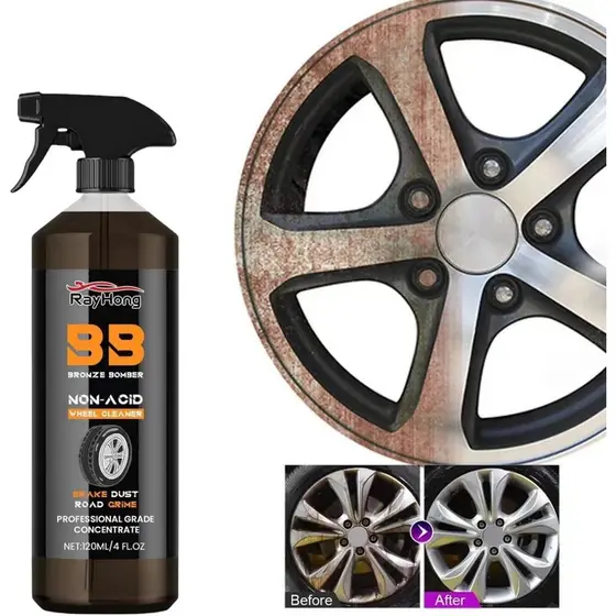 Limpador de Rodas Não Ácido Bronze Bomber, Limpador de Rodas Automotivas, Limpador de Rodas Poderoso para Todos os Carro