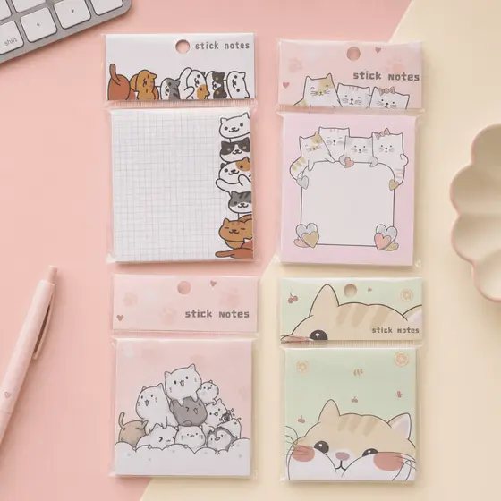 Bloco de Notas Gatinho Kawaii 80 Folhas Papel de Anotações Fofo