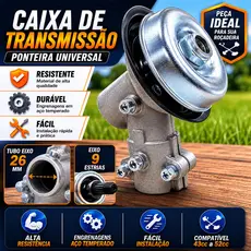 Caixa de Transmissão Ponteira para Roçadeira Universal 26 mm 9 Estrias 43cc a 63cc