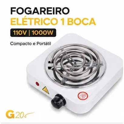 Fogareiro Fogão Elétrico Portátil 1 Boca 110v 1000W  - Aquecimento Rápido