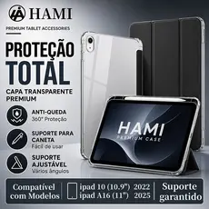 Capa para iPad 10/11 A16 Transparente Acrílica com Porta Caneta,Anti Impacto Auto Wake/Sleep