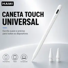 Caneta Touch Universal Recarregável Compatível com iOS Android Windows para Tablet Celular com 2 Pontas Extras