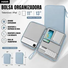 Capa Bolsa para Tablet iPad 11” 13” Organizadora Protetora Resistente à Água Anti Riscos com Zíper