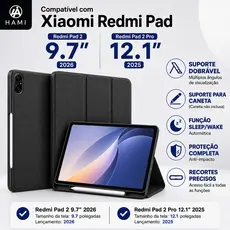 Capa para Redmi Pad 2 9.7" 2026 e Poco pad M1 12.1" 2025  com Suporte Dobrável, Silicone Macio,