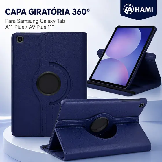 HAMI Capa de Samsung Tablet A11plus/A9plus - Giratória 360° em Couro com Suporte,Preto/Azul marinho