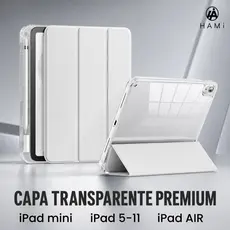 Capa para iPad Transparente Acrílico Porta Caneta Suporte Triplo Auto Wake Sleep Premium
