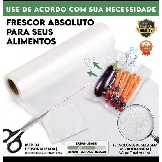 Rolo Bobina Embalagem Saco A Vácuo Para Alimentos Seladora
