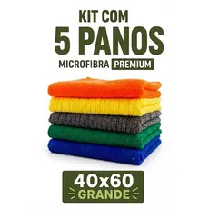 KIT 5 Panos de Microfibra Multiuso Grande 40x60cm Premium Carro Cozinha Limpeza