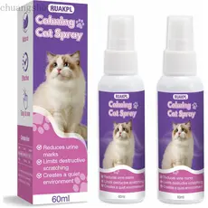 Spray Calmante para Gatos 60 ML, Pacote com 2 Unidades, Solução Calmante para Gatos, Spray de Feromônios para Gatos, Red