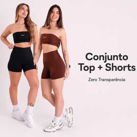 Conjunto Top Faixa + Shorts Feminino Fitness Para Academia Treino Zero Transparência Suplex Premium