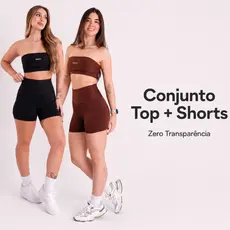 Conjunto Top Faixa + Shorts Feminino Fitness Para Academia Treino Zero Transparência Suplex Premium