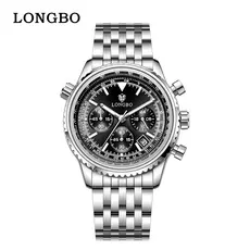 Relógio Masculino LONGBO Luxo Quartzo Aço Inoxidável Bezel Giratório Calendário Ponteiros Luminosos