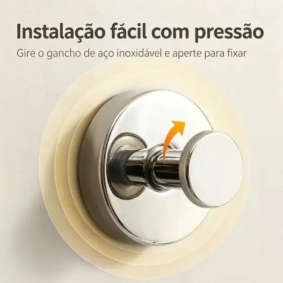 Gancho de Sucção de Aço Inoxidável, Instalação por Pressão Sem Furar para Banheiro e Cozinha