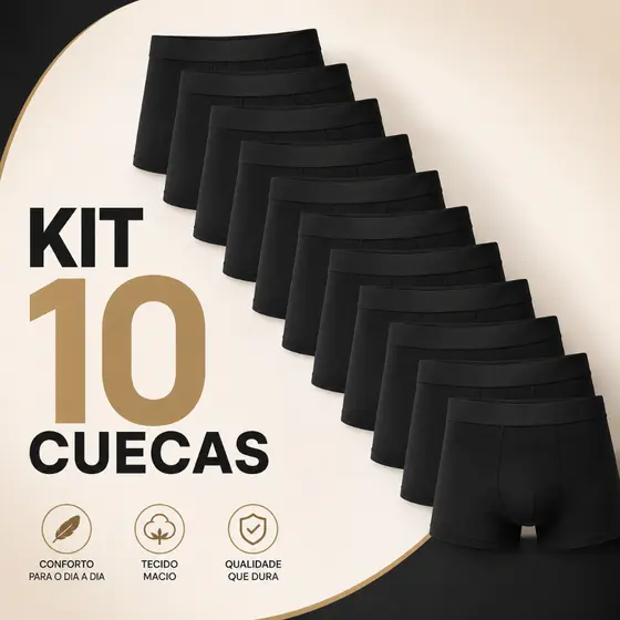 Kit 10, 5, 2, Cuecas Pretas ou Branca Boxer Algodao Premium com elastano