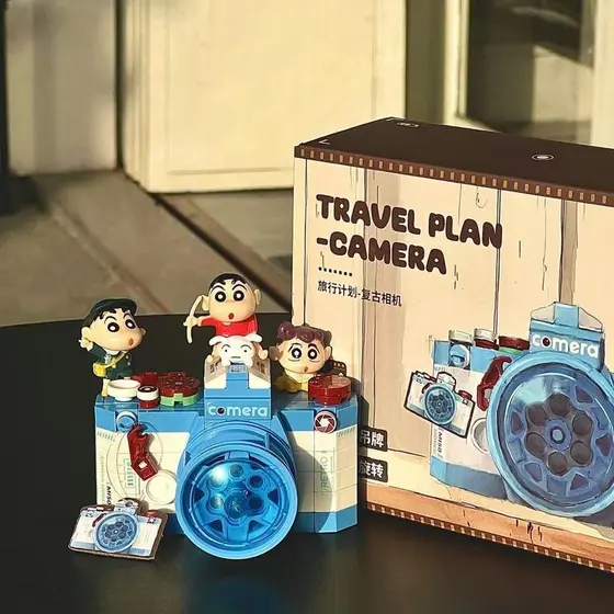 Retro câmera blocos de construção Crayon Shin-Chan montagem partículas câmera SLR blocos de construção chineses montagem
