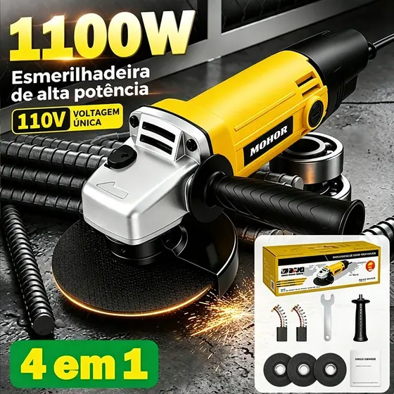 Esmerilhadeira 1100W Lixadeira Angular 110/220V4 em 1  Motor Turboalimentado Alta Potência para Corte Desbaste Polimento