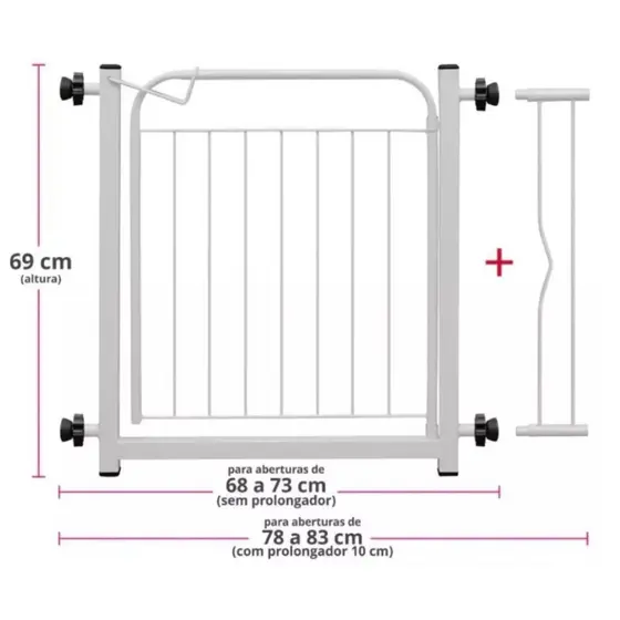 Portãozinho Pet Grade de Proteção Para Cães e Crianças Segurança Aço 85Cm Acompanha Prolongador
