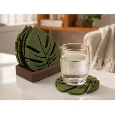 Kit Porta-Copos Folha com Suporte Elegante, Organizado e Perfeito para Decorar seus Móveis, GANHE CHAVEIRO PERSONALIZADO