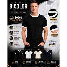 Camiseta T-Shirt Bicolor 100% Algodão Masculina