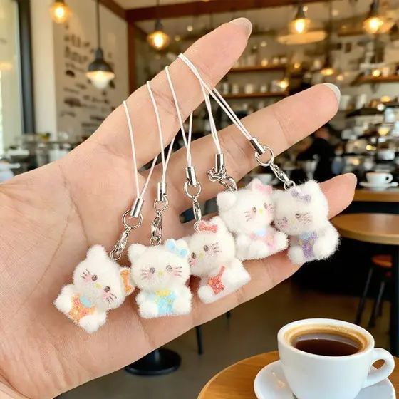 Ins estilo tridimensional gatinho pingente reunindo bonito menina coração chaveiro saco de corrente pingente do telefone