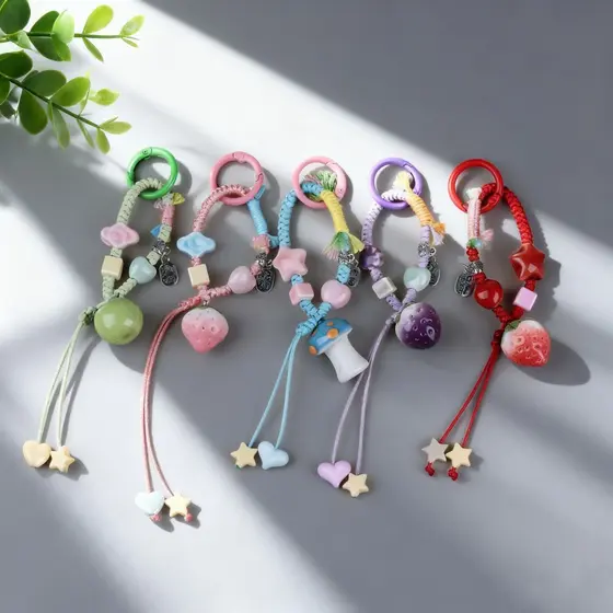Série de frutas chaveiro pingente bonito saco cordão morango dopamina frisado corrente