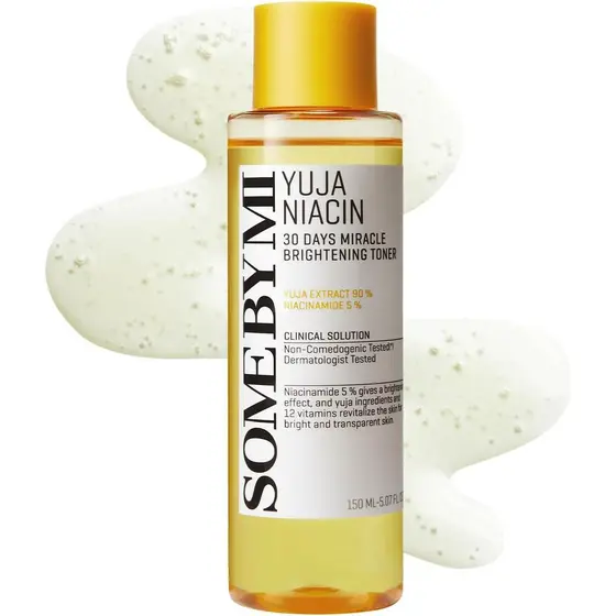 SOMEBYMIYujaNiacin30DaysMiracleBrighteningToner – 5.07oz, 150ml – Tônico Coreano com 5% de Niacinamida para Pele Sem Bri