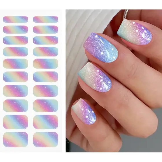 Adesivos de Unhas em Gel JMEOWIO, Faixas de Unhas em Gel Semi-Curadas com Glitter Arco-Íris, Acessórios de Decoração par
