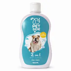 Shampoo 2 em 1 para Cães e Gatos Pet Side 500ml Shampoo + Condicionador Cachorro