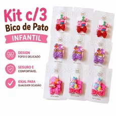 Kit c/3 Bico de Pato Infantil Presilha de Cabelo Menina Laço Colorido Acessório para Bebê
