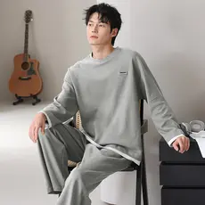 Waffle puro algodão pijamas masculino 2025 primavera novo produto terno masculino High-End Loungewear terno de manga com