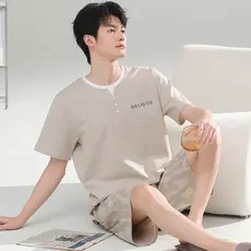 Pijamas masculinos verão puro algodão Shorts de manga curta juventude 2026 novo estilo masculino Homewear algodão verão