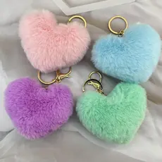 Venda Quente Fofo Pelúcia Coração Chaveiro Bonito Amor Pompom Feminino Bolsa Charme Chave Do Carro Ornamento Moda Pingen