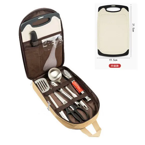 Utensílios de cozinha para acampamento ao ar livre, conjunto portátil de aço inoxidável, acampamento, piquenique, saco d