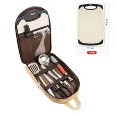 Utensílios de cozinha para acampamento ao ar livre, conjunto portátil de aço inoxidável, acampamento, piquenique, saco d