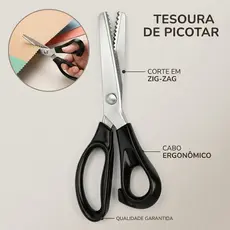 Tesoura Profissional para Picotar Ondulada Escalope 23cm Corte Arredondado para Tecidos, EVA e Couro